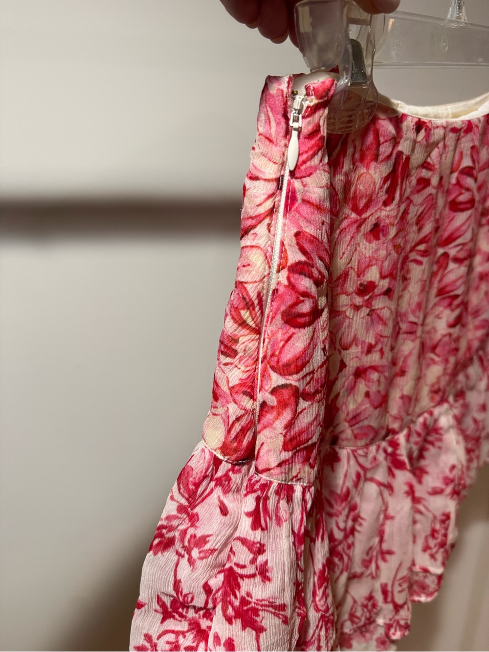 100% Silk LoveShackFancy Pink Floral Ruffled Mini Skirt - Picture 6 of 6